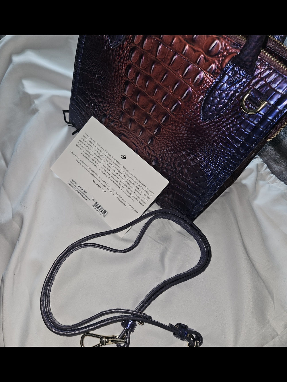 Brahmin Blue & Red Croc-Embossed Leather Satchel - Picture 7 of 7